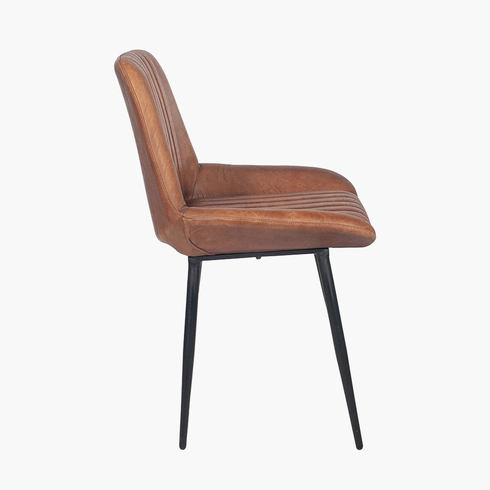 Vintage Brown Angelo Leather & Iron Retro Dining Chair