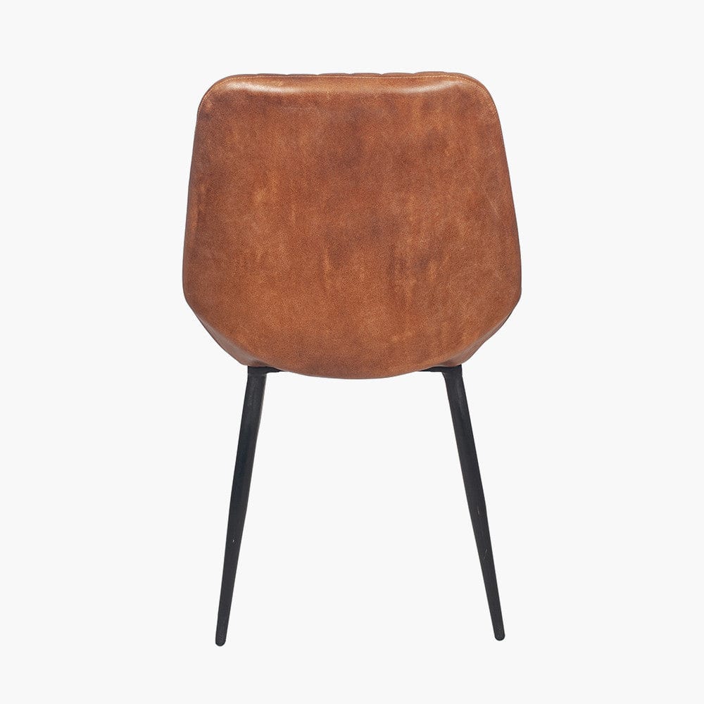 Vintage Brown Angelo Leather & Iron Retro Dining Chair