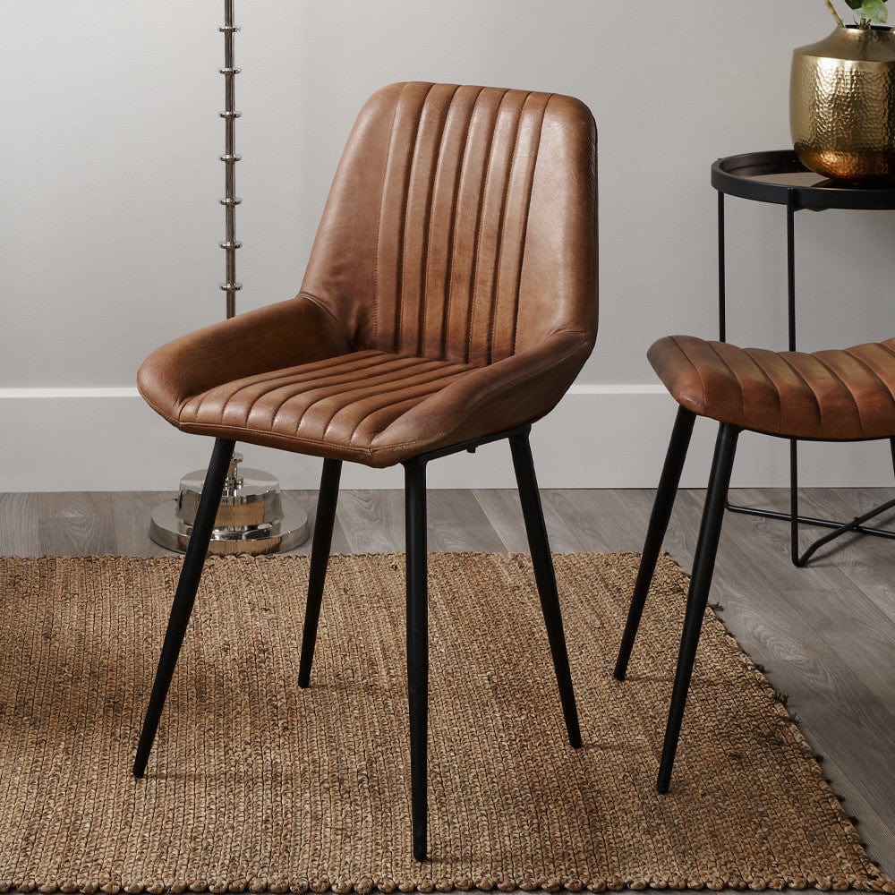 Vintage Brown Angelo Leather & Iron Retro Dining Chair