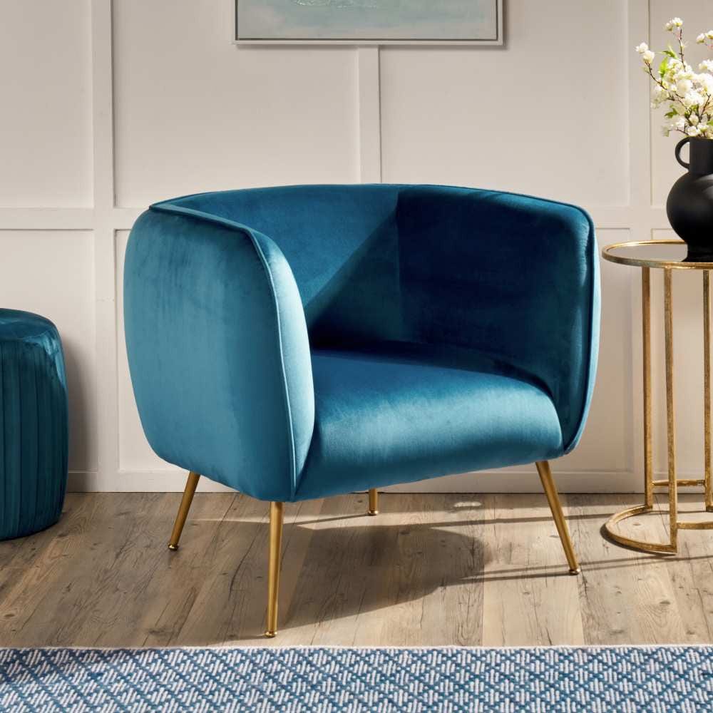 Lucca Sapphire Blue Velvet Chair with Gold Legs