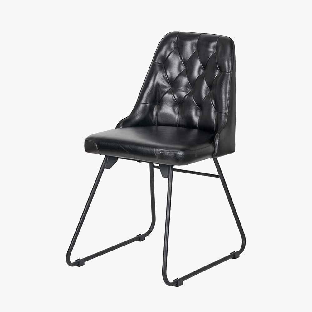 Camillo Ash Black Leather & Black Metal Diamond Back Dining Chair