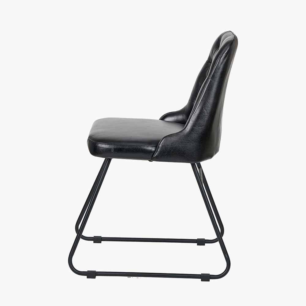 Camillo Ash Black Leather & Black Metal Diamond Back Dining Chair