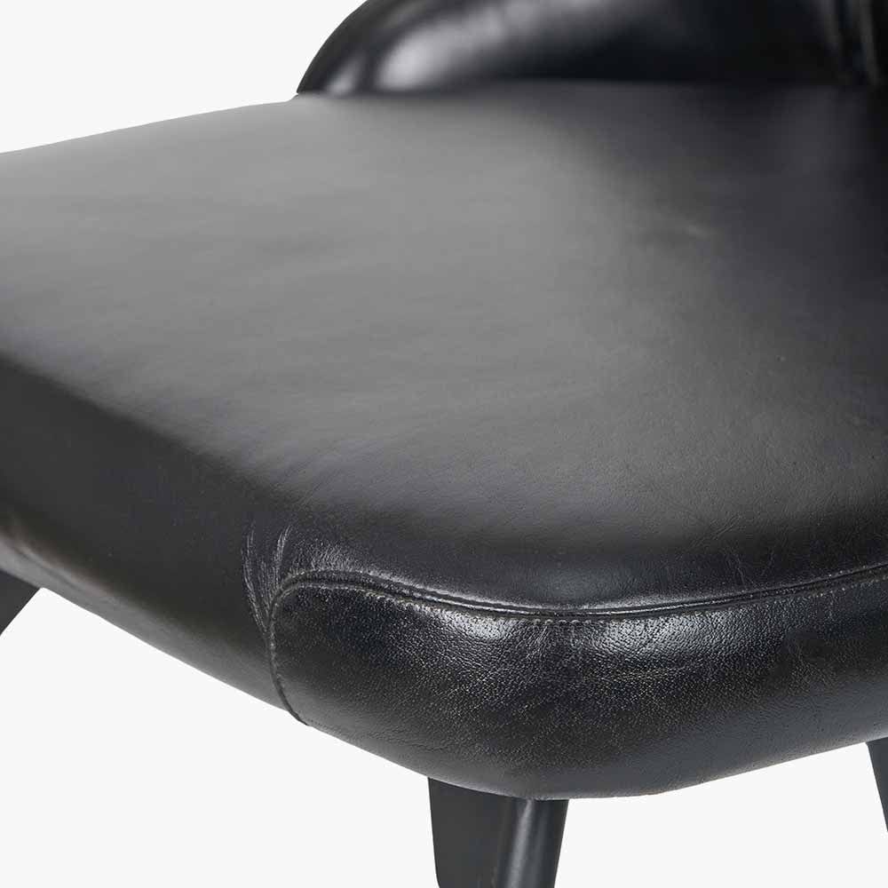 Camillo Ash Black Leather & Black Metal Diamond Back Dining Chair