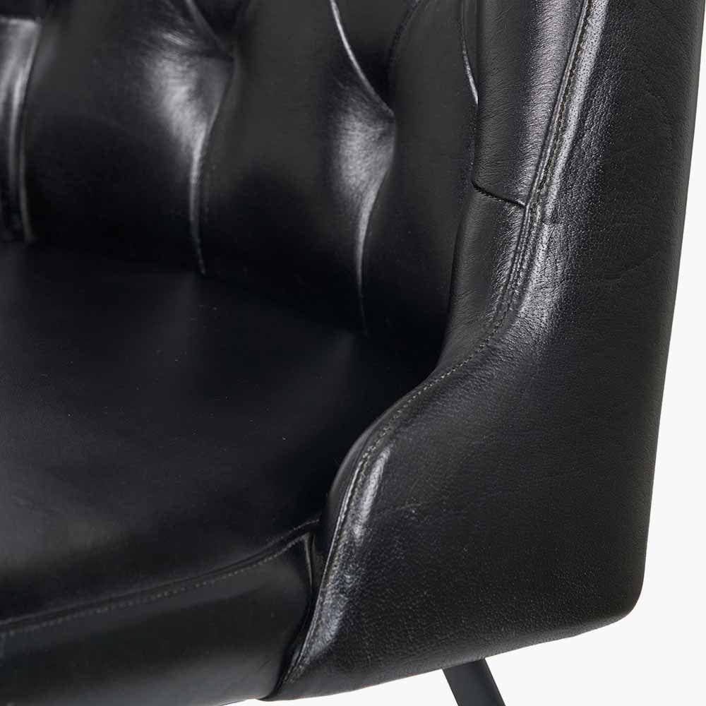 Camillo Ash Black Leather & Black Metal Diamond Back Dining Chair