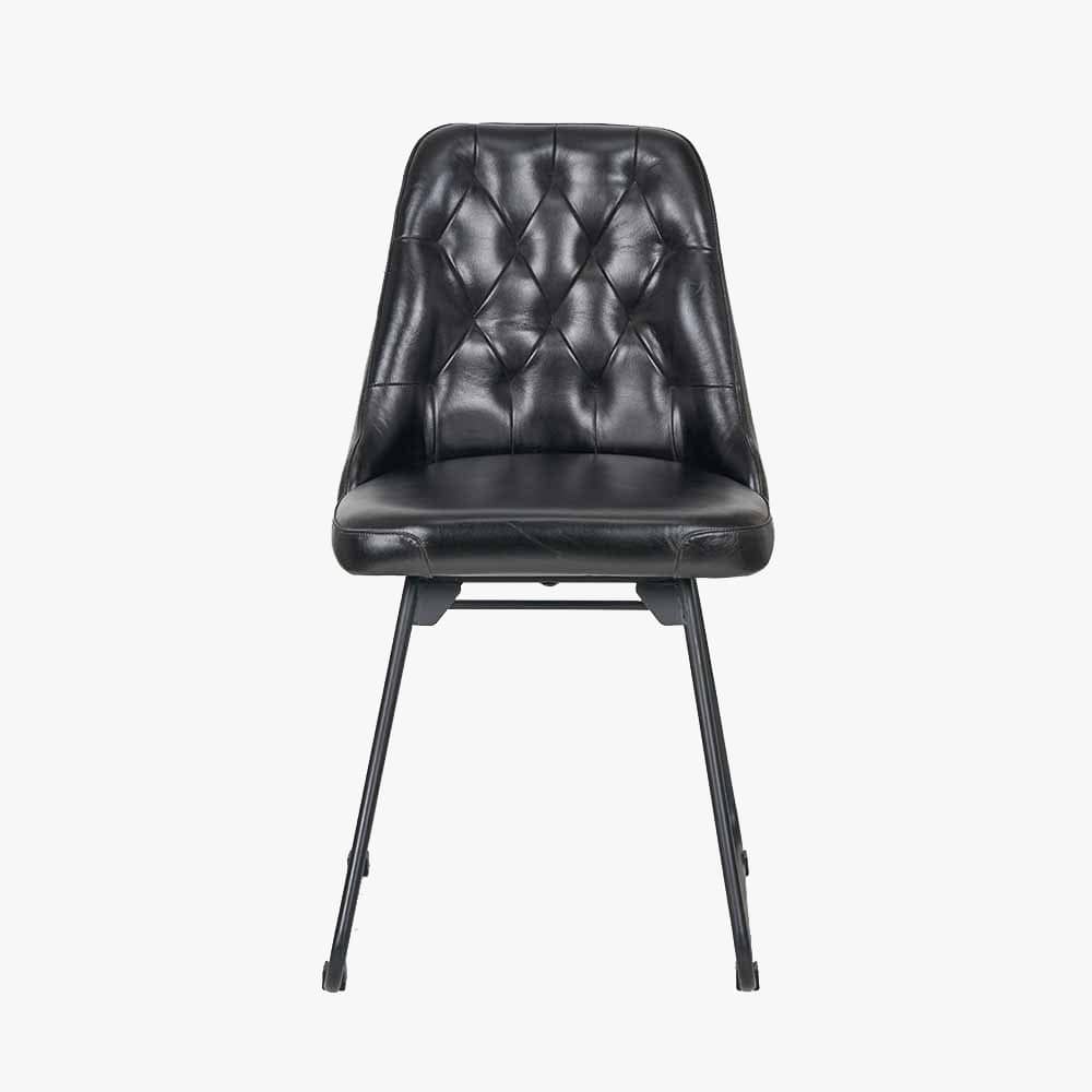 Camillo Ash Black Leather & Black Metal Diamond Back Dining Chair