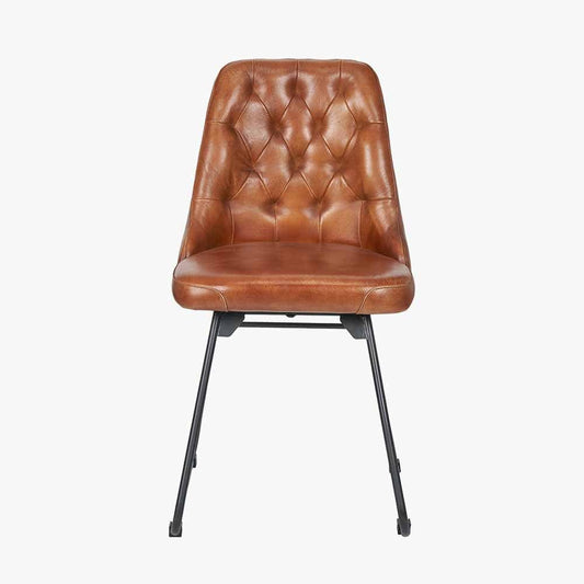 Camillo Vintage Brown Leather & Black Metal Diamond Back Dining Chair