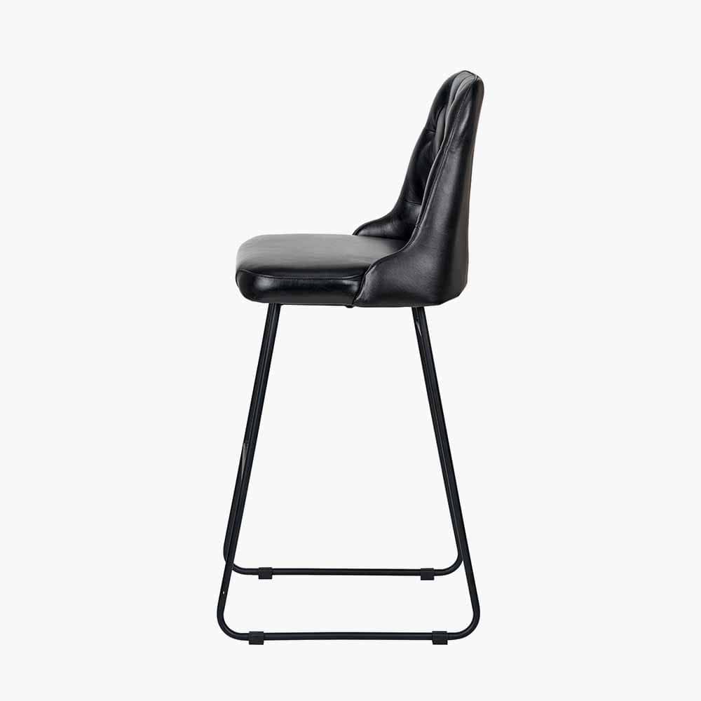 Camillo Ash Black Leather & Black Metal Diamond Back Bar Stool
