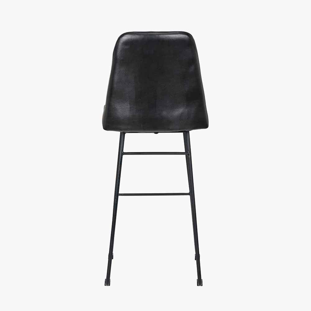 Camillo Ash Black Leather & Black Metal Diamond Back Bar Stool