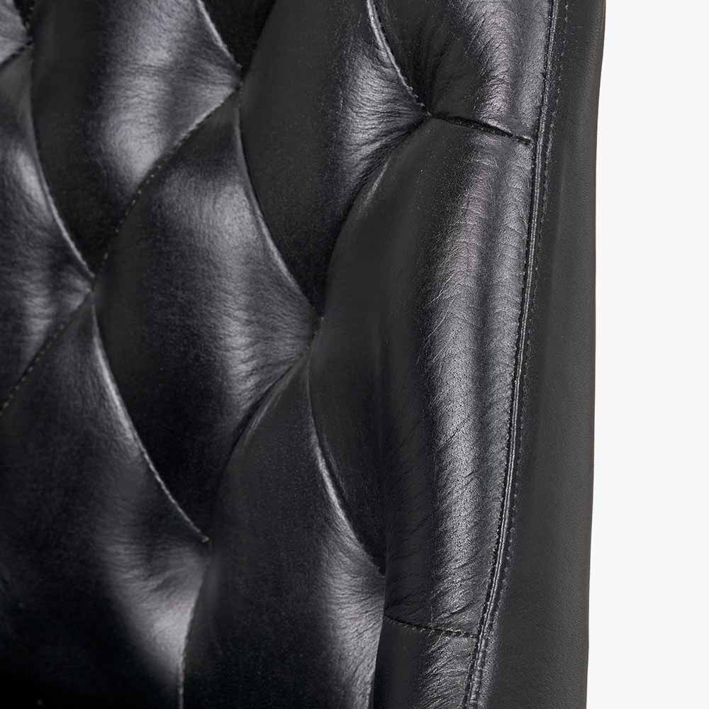 Camillo Ash Black Leather & Black Metal Diamond Back Bar Stool