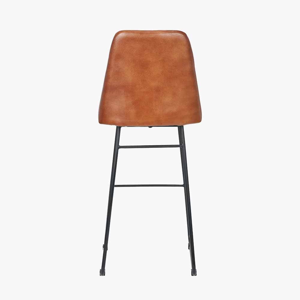 Camillo Vintage Brown Leather & Black Metal Diamond Back Bar Stool