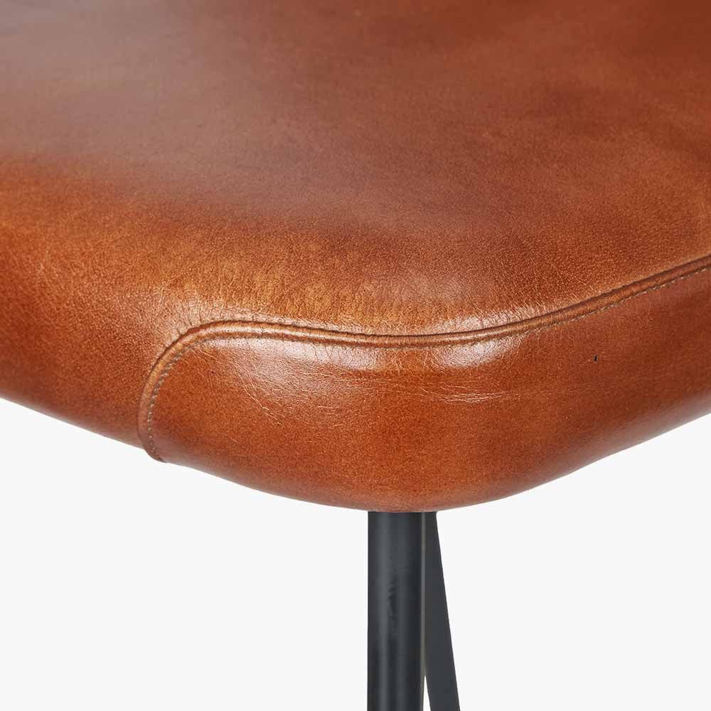 Camillo Vintage Brown Leather & Black Metal Diamond Back Bar Stool