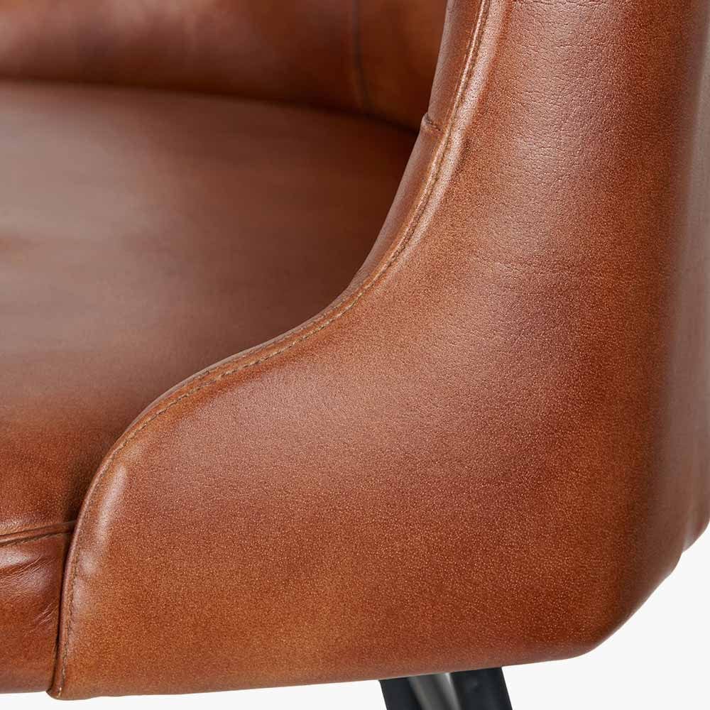 Camillo Vintage Brown Leather & Black Metal Diamond Back Bar Stool