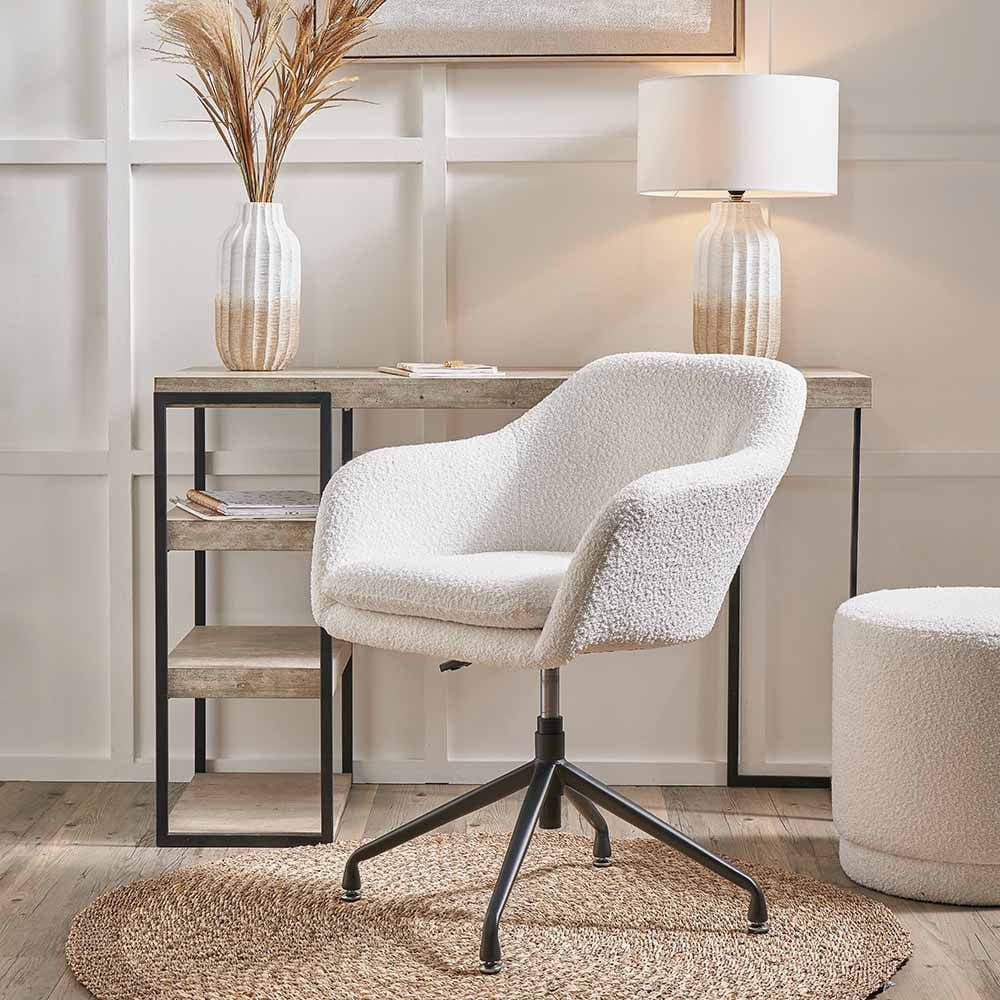 Rosolini Bouclé Fabric & Black Metal Swivel Rise & Fall Chair