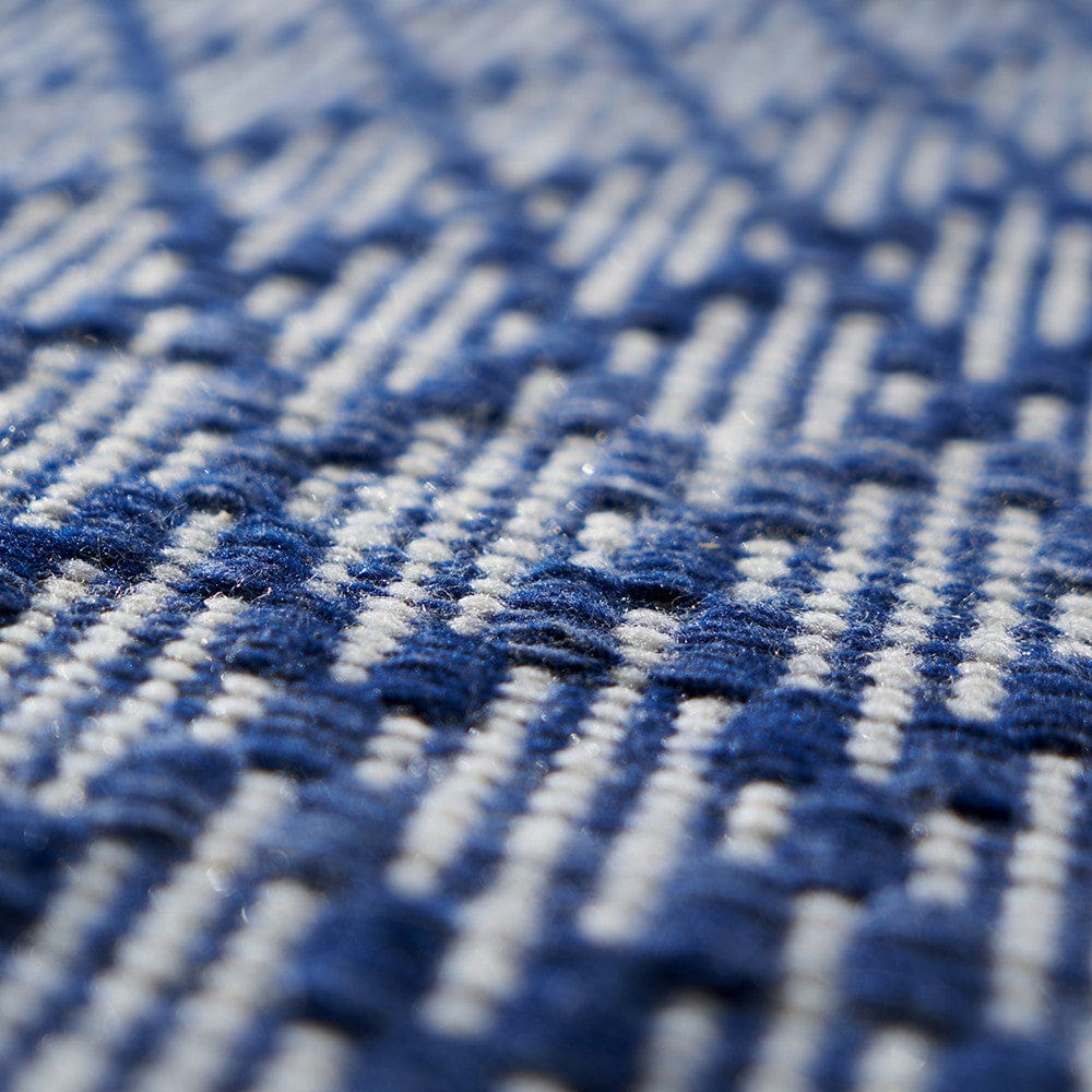 Indoor Outdoor Denim Blue & White Ikat Design Rug