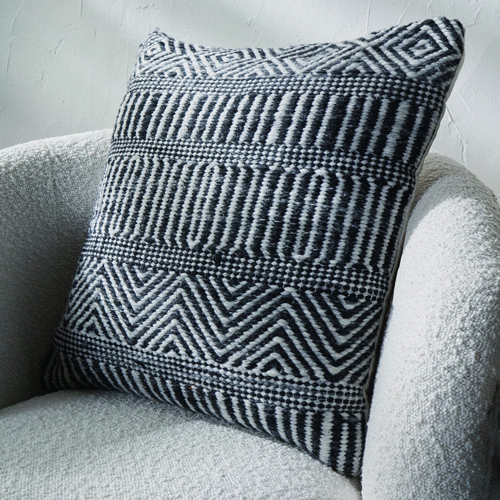 Indoor Outdoor Black & White Inca Design Scatter Cushion