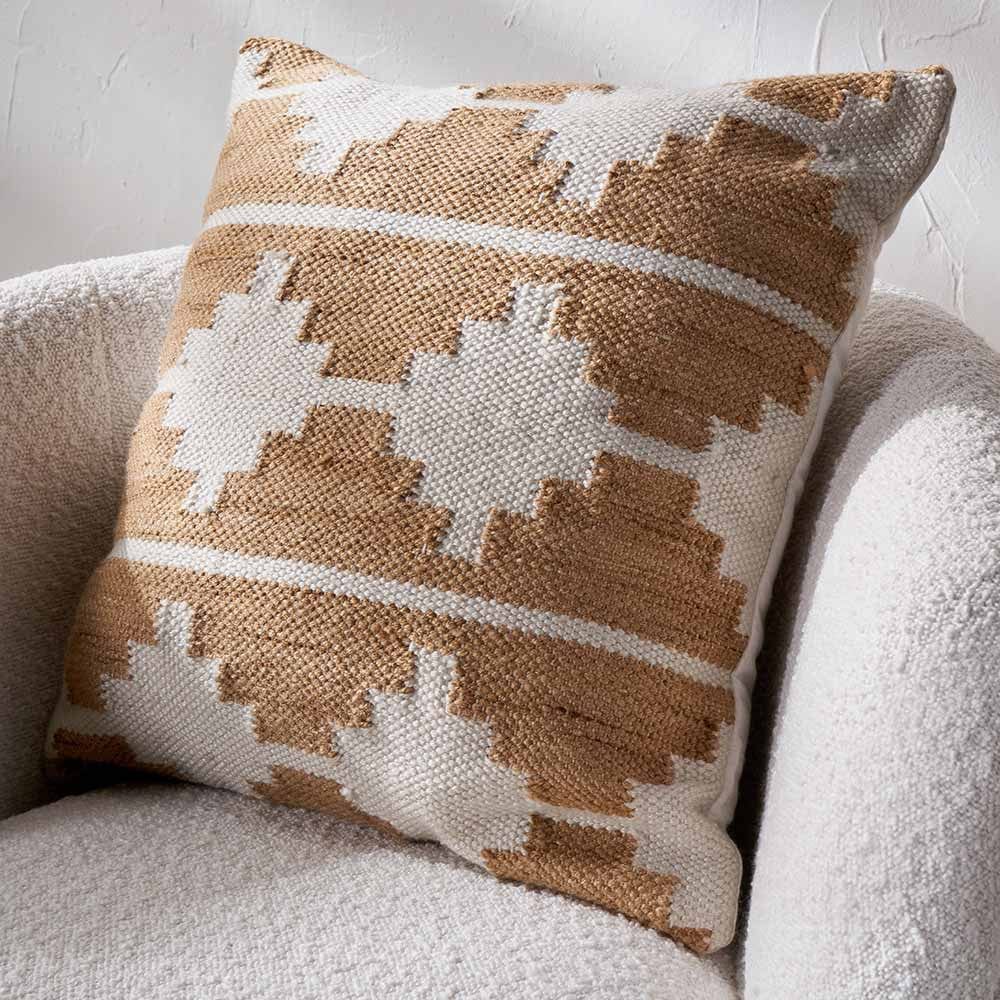 Indoor Outdoor Taupe & White Moroccan Design Scatter Cushion