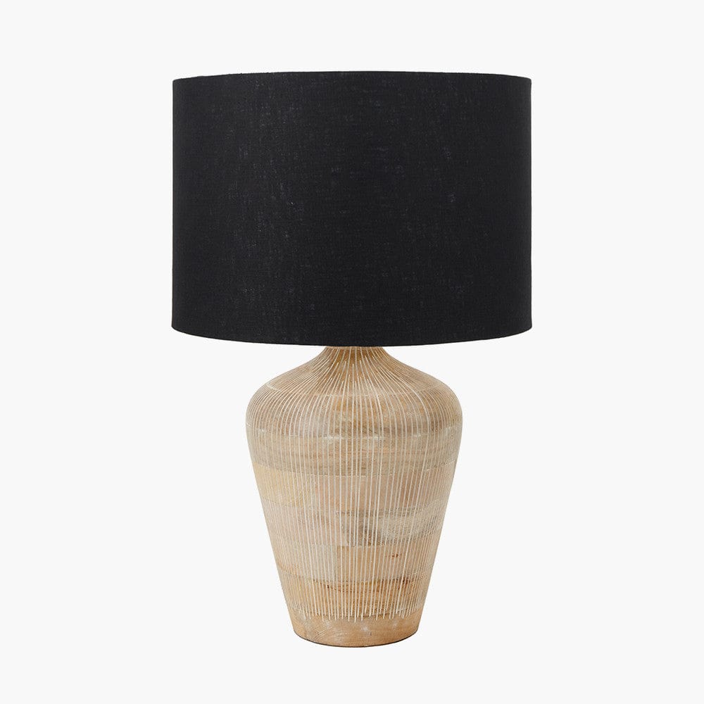 Taika White Wash Textured Wood Table Lamp with Black Linen Shade