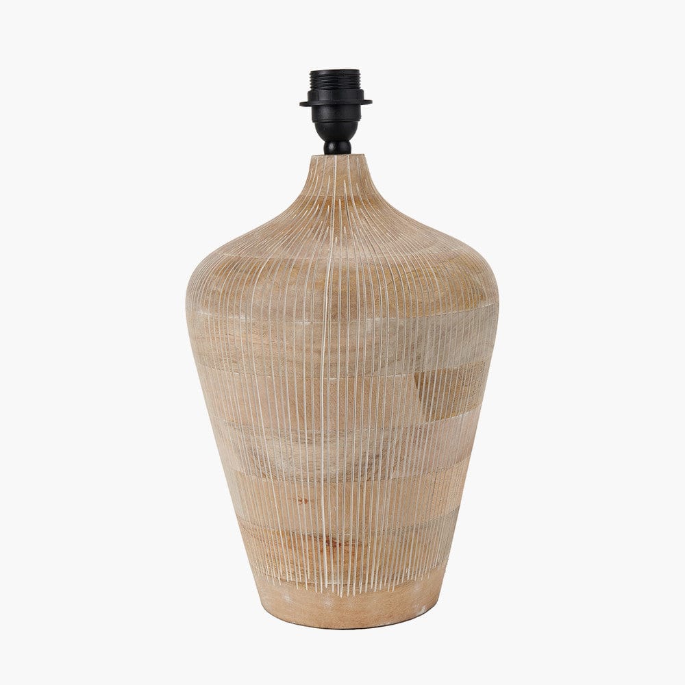 Taika White Wash Textured Wood Table Lamp with Black Linen Shade