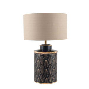 Hand Painted Black and Gold Metal Table Lamp