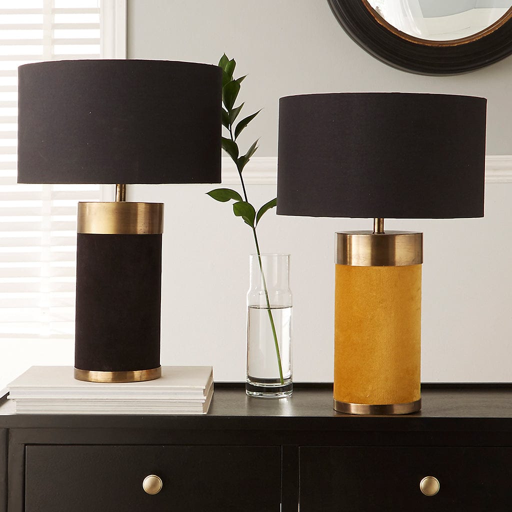 Mustard Velvet & Antique Gold Metal Table Lamp Base Only