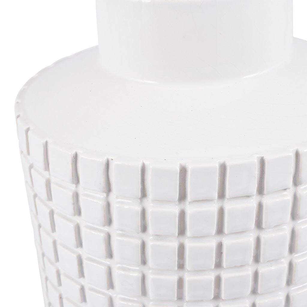 Malone Textured White Squares Design Stoneware Table Lamp Base Only