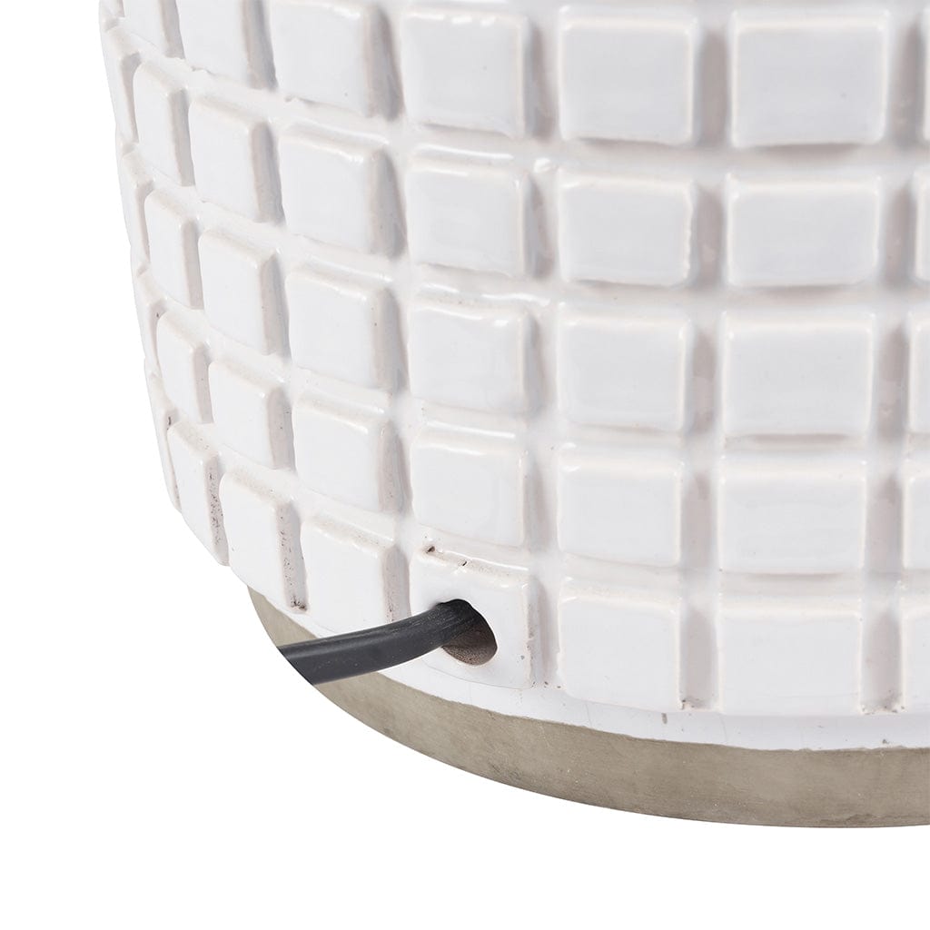 Malone Textured White Squares Design Stoneware Table Lamp Base Only