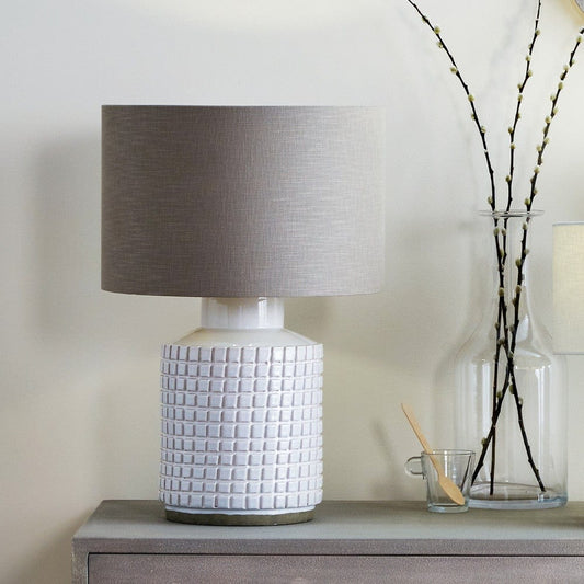Malone Textured White Squares Design Stoneware Table Lamp Base Only