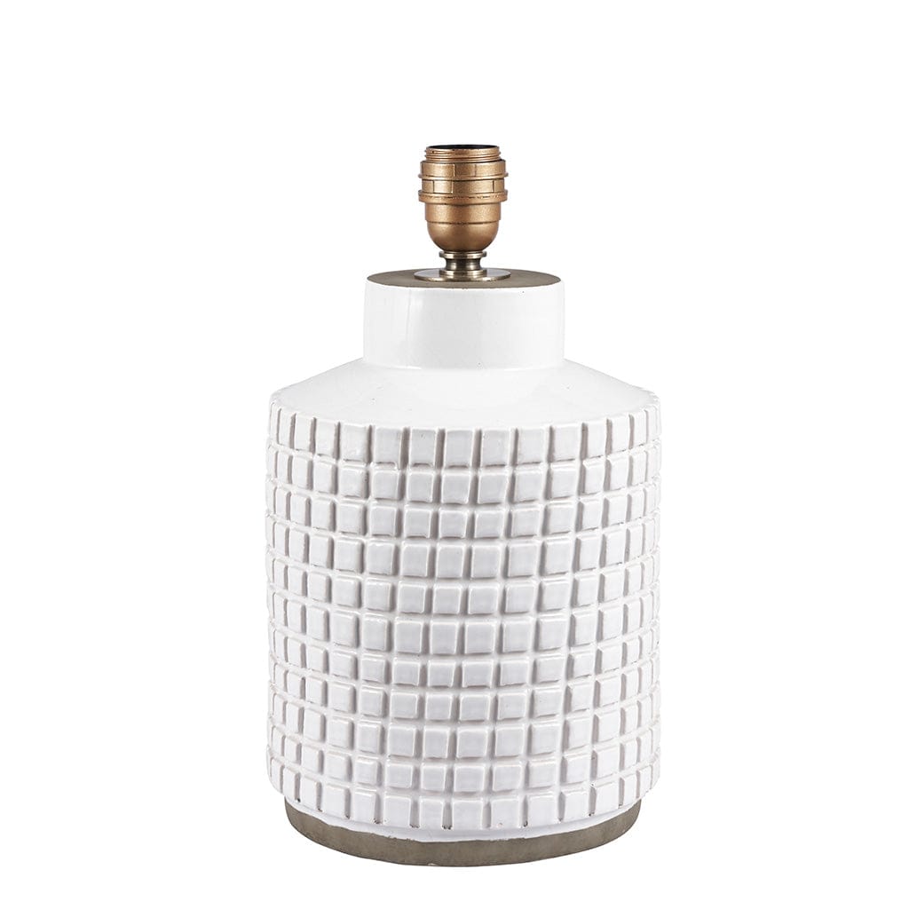 Malone Textured White Squares Design Stoneware Table Lamp Base Only