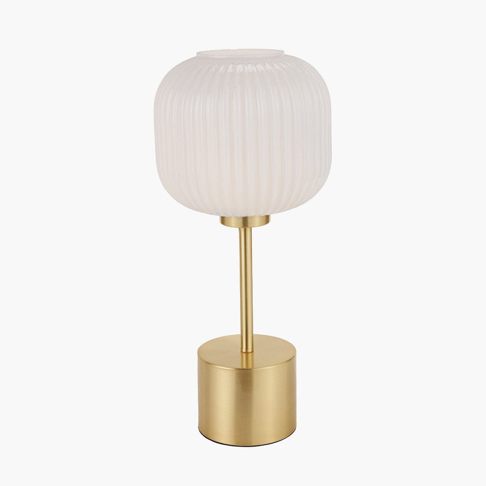Bella White Ribbed Glass & Gold Metal Squoval Table Lamp