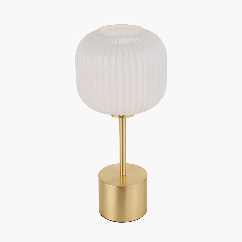 Bella White Ribbed Glass & Gold Metal Squoval Table Lamp