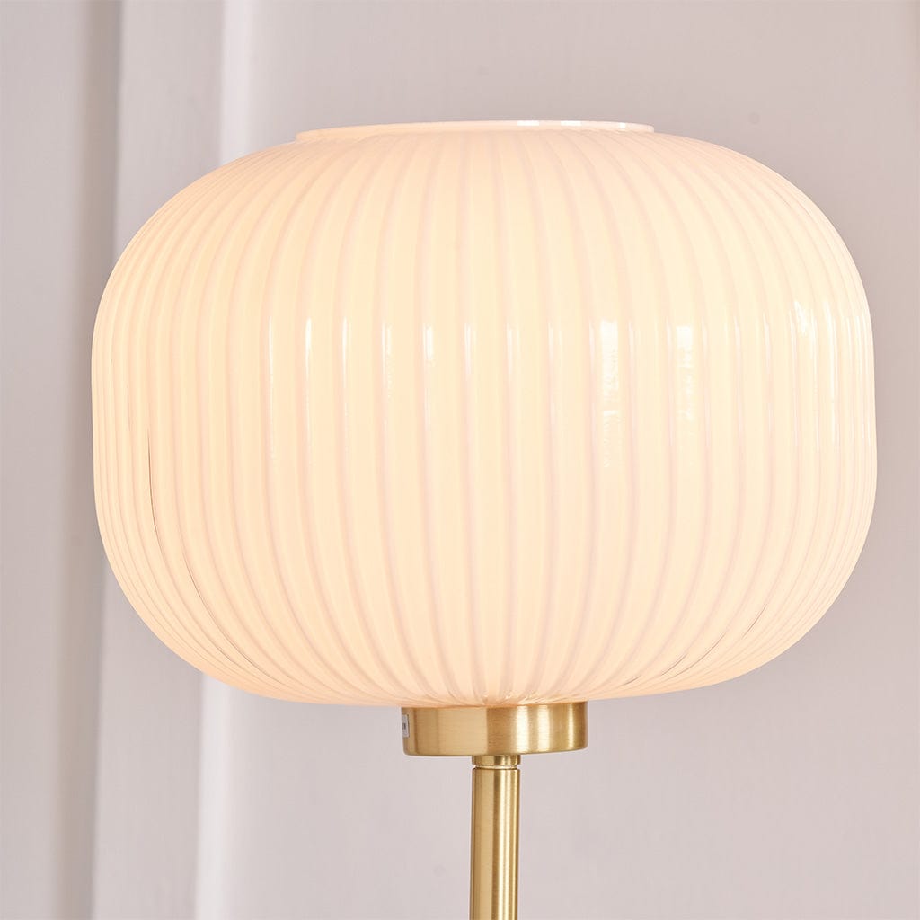 Bella White Ribbed Glass & Gold Metal Squoval Floor Lamp