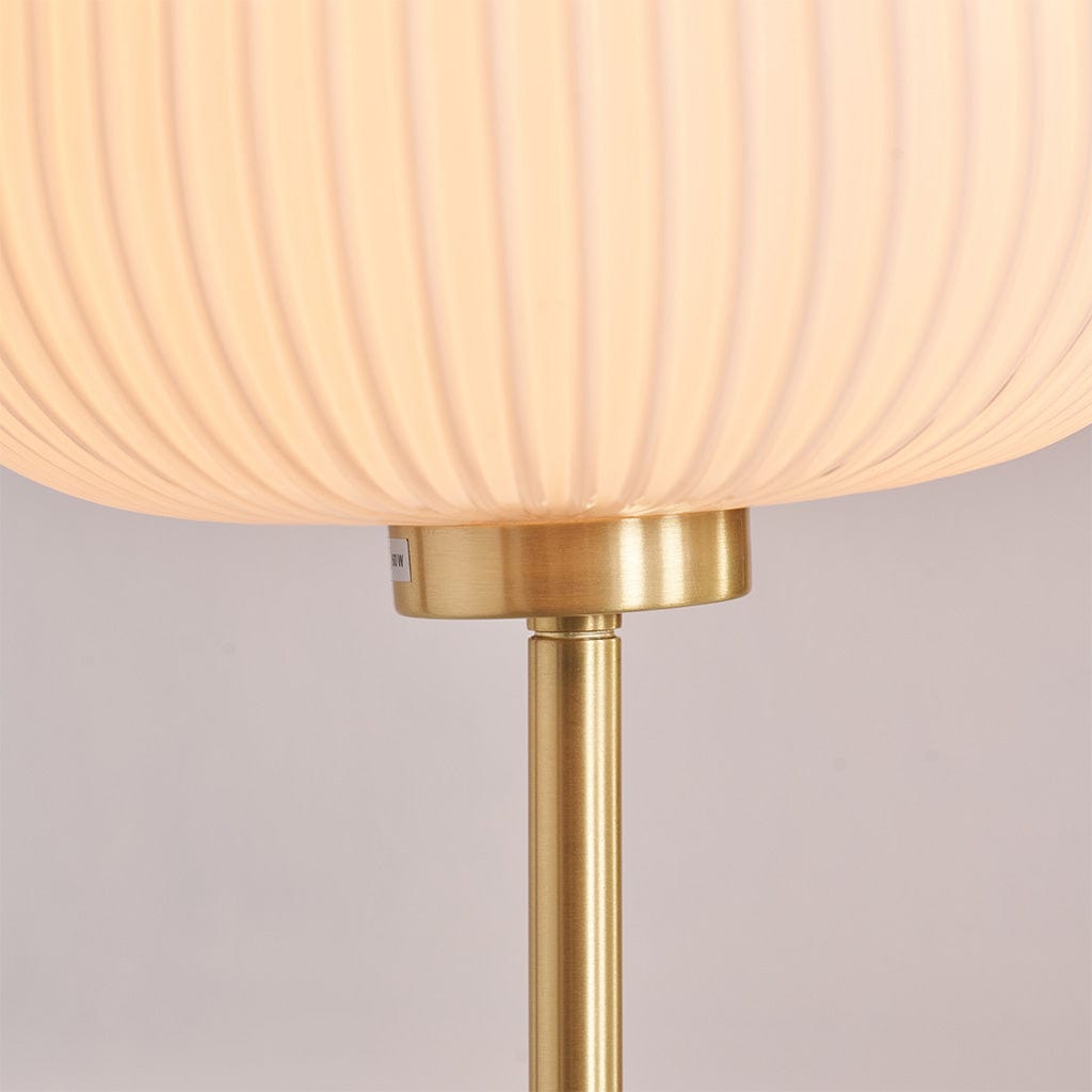 Bella White Ribbed Glass & Gold Metal Squoval Floor Lamp