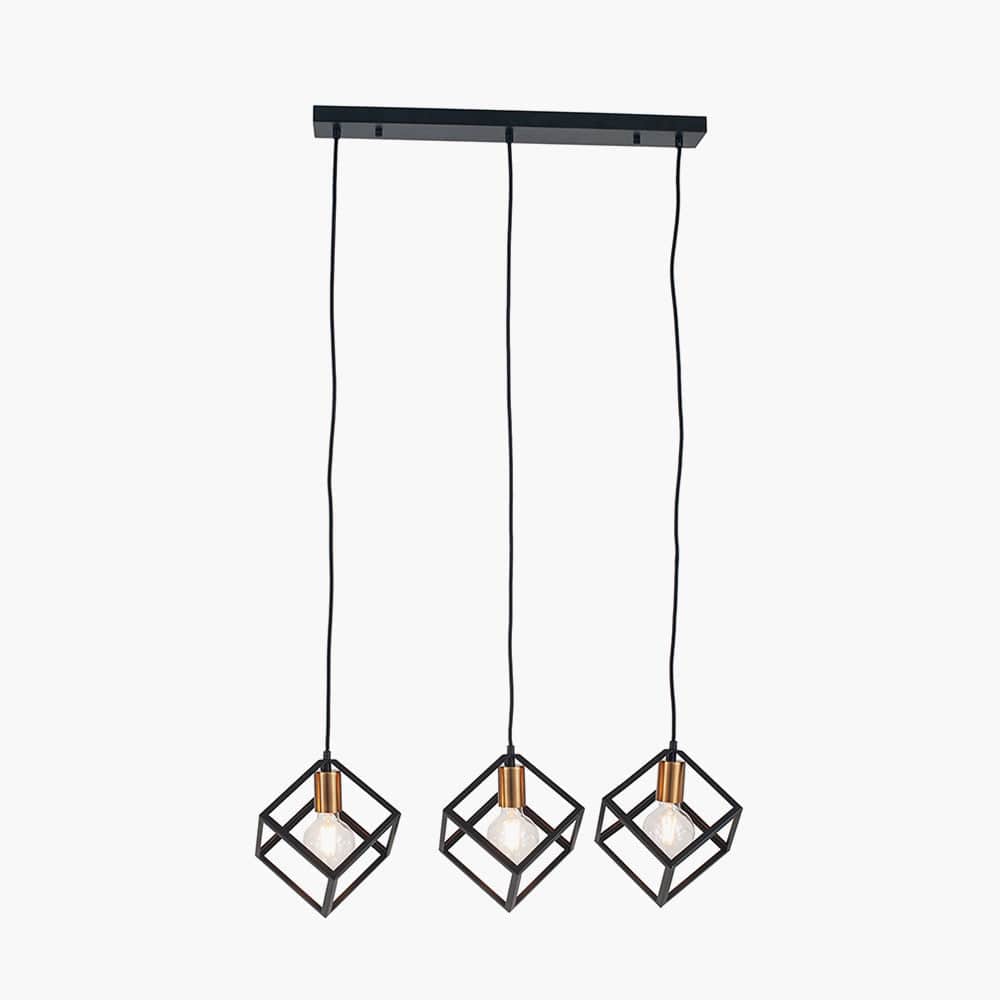 Three Cube Matt Black & Gold Electrified Pendant
