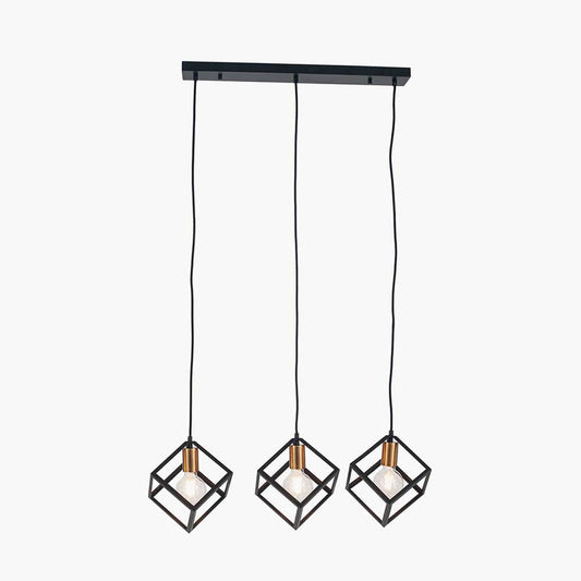 Three Cube Matt Black & Gold Electrified Pendant