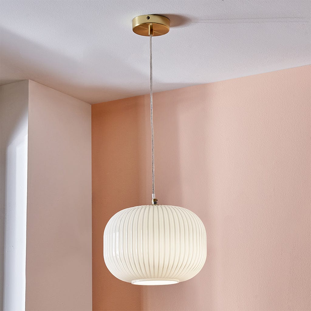 Bella White Ribbed Glass & Gold Metal Squoval