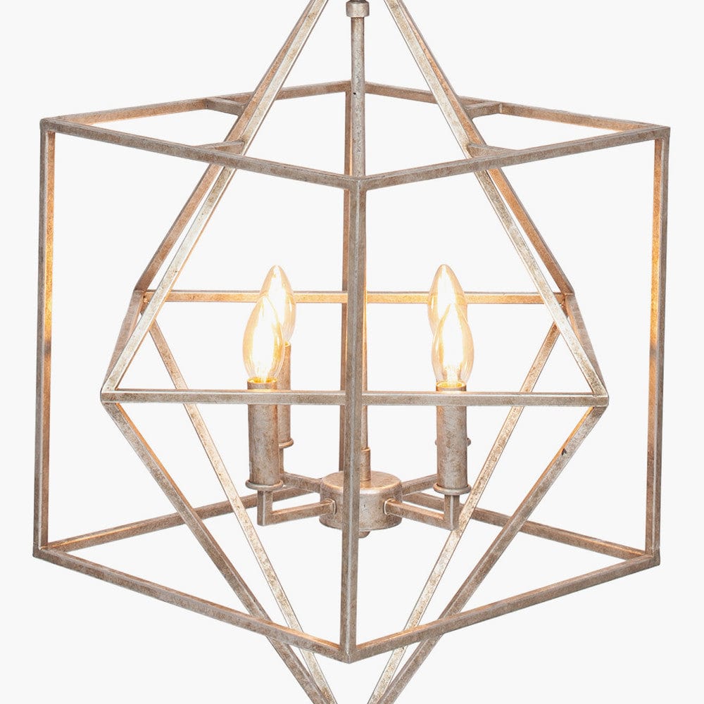 Antique Silver Metal Multi Arm Cube Pendant