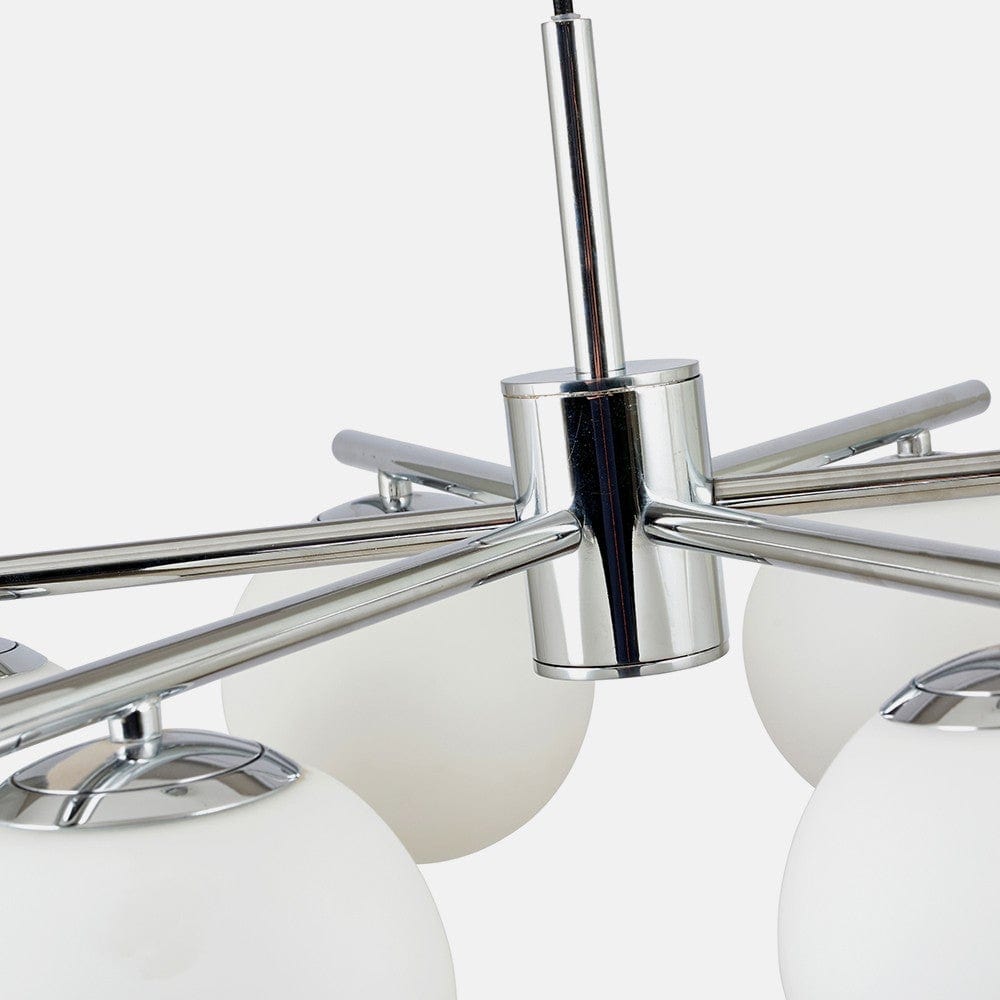 Asterope 6 Light White Orb & Shiny Chrome Metal Pendant
