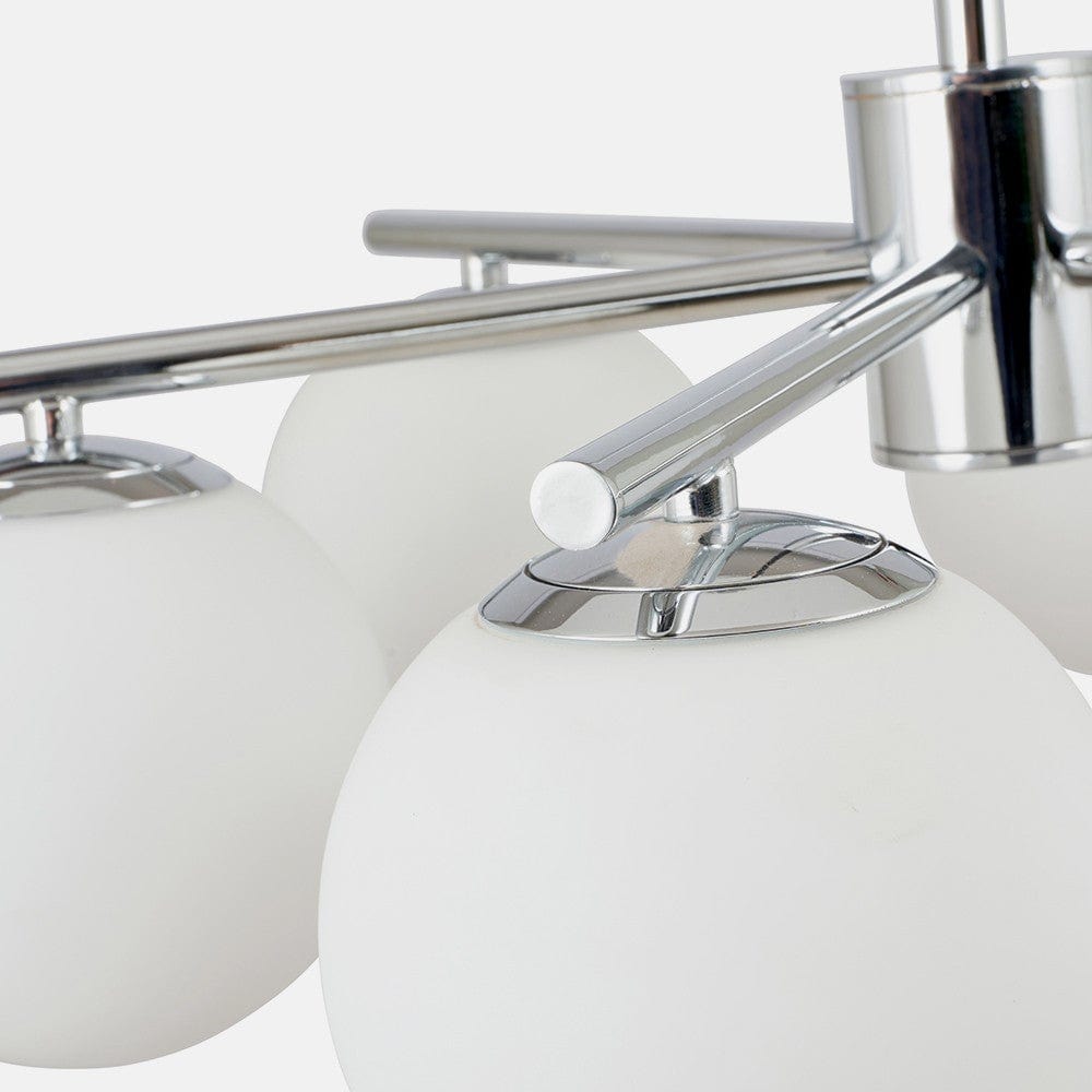Asterope 6 Light White Orb & Shiny Chrome Metal Pendant