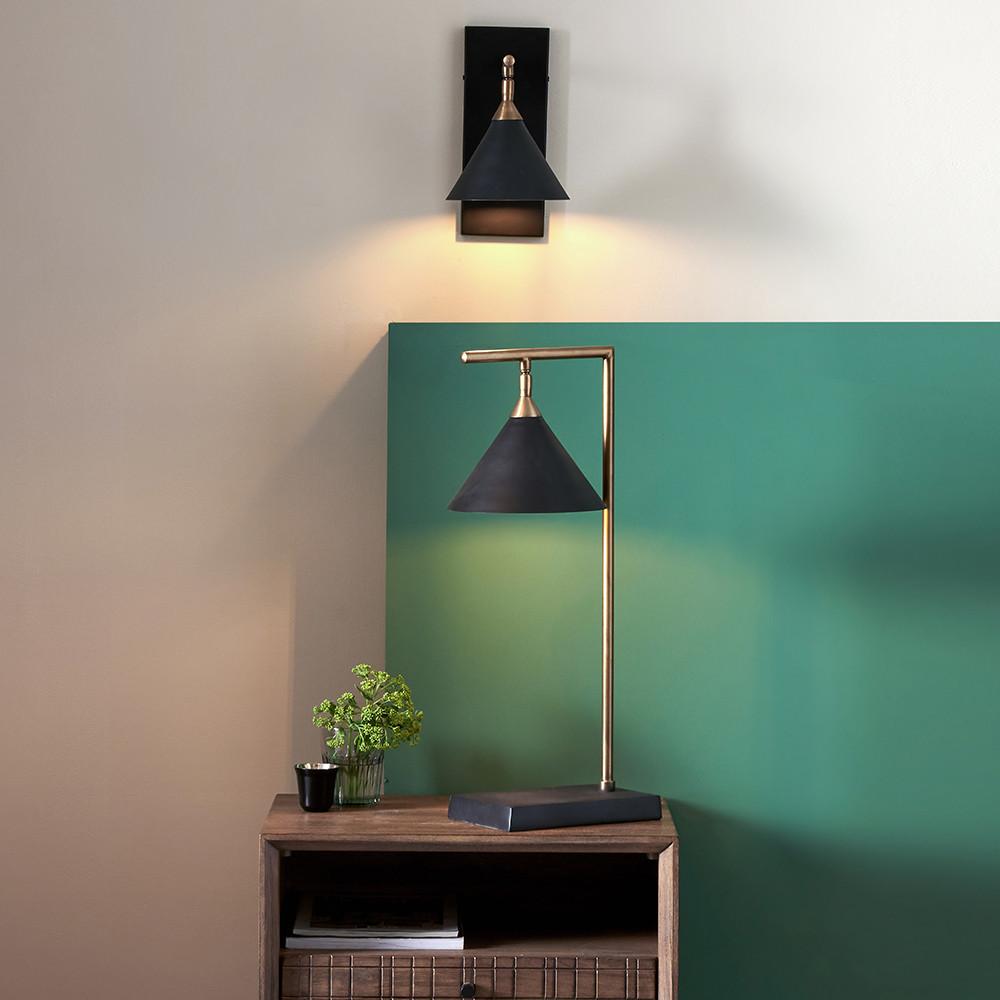 Zeta Matt Black & Antique Brass Wall Lamp
