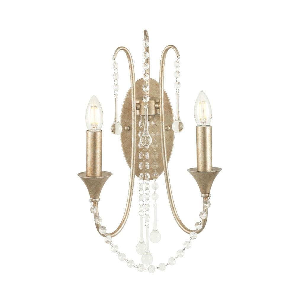 Belle Antique Silver Leaf Metal & Beaded 2 Light Wall Light
