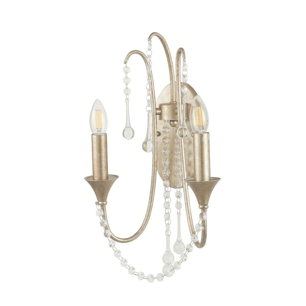 Belle Antique Silver Leaf Metal & Beaded 2 Light Wall Light