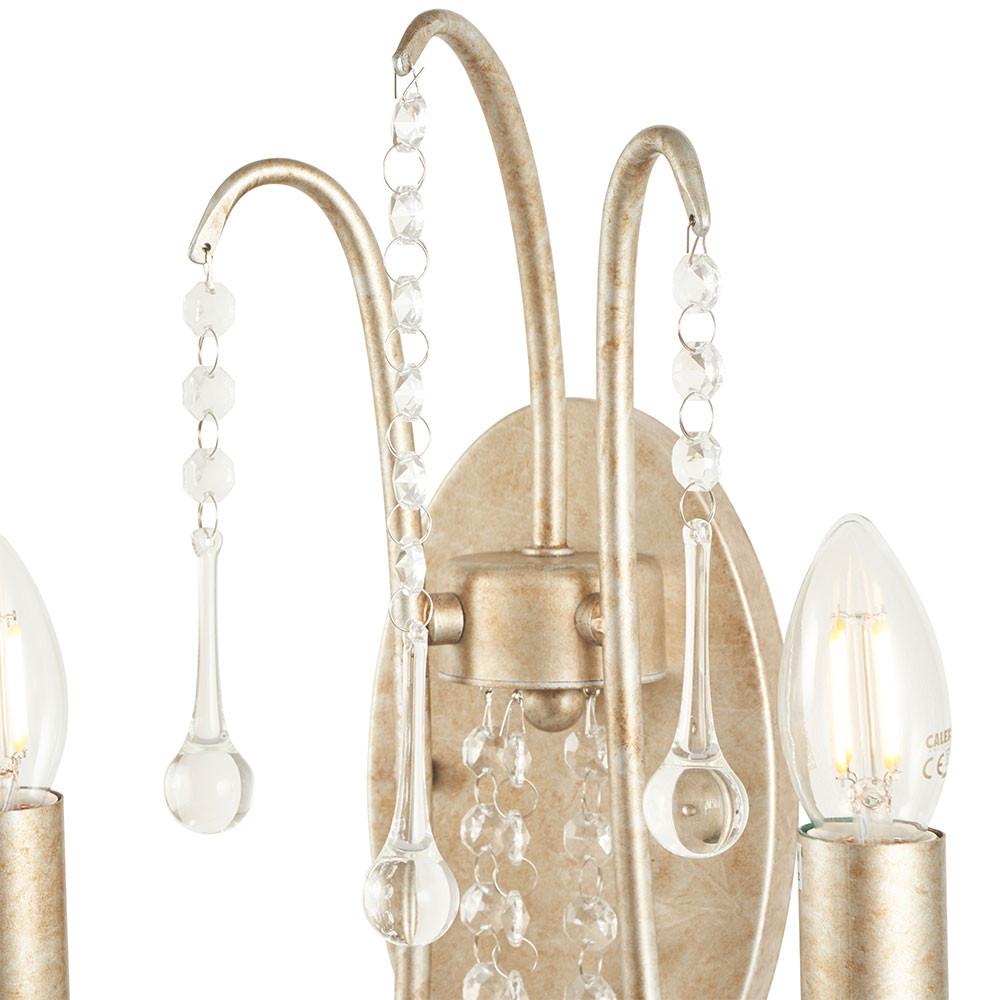 Belle Antique Silver Leaf Metal & Beaded 2 Light Wall Light