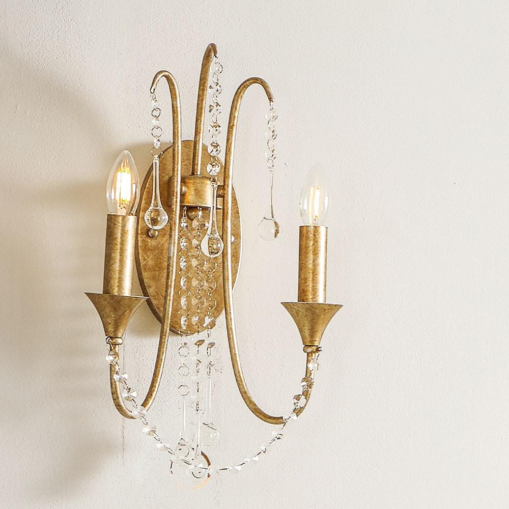 Belle Antique Silver Leaf Metal & Beaded 2 Light Wall Light