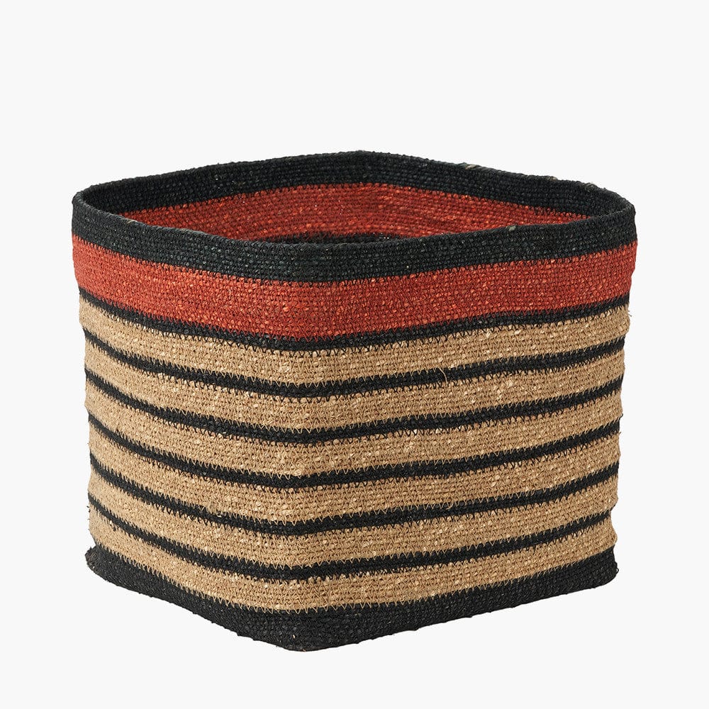 Seagrass Natural, Black & Terracotta Stripe Square Basket