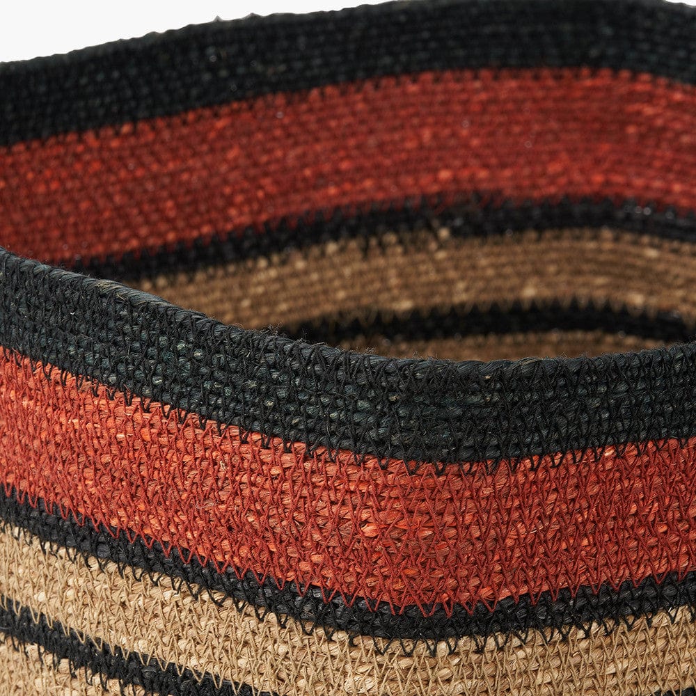 Seagrass Natural, Black & Terracotta Stripe Square Basket