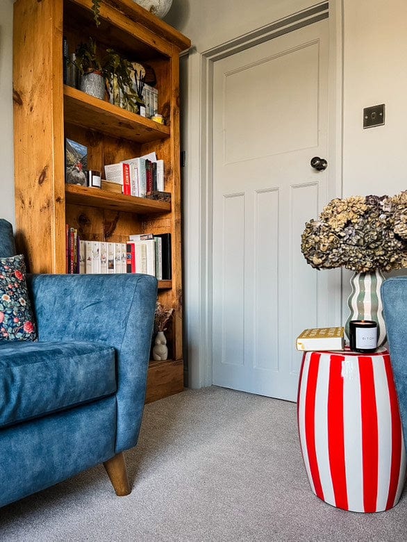 Red Stripe Ceramic Stool