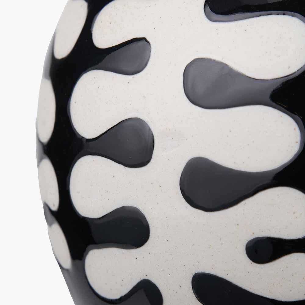 Elkorn Black & White Ceramic Coral Design Lidded Ginger Jar