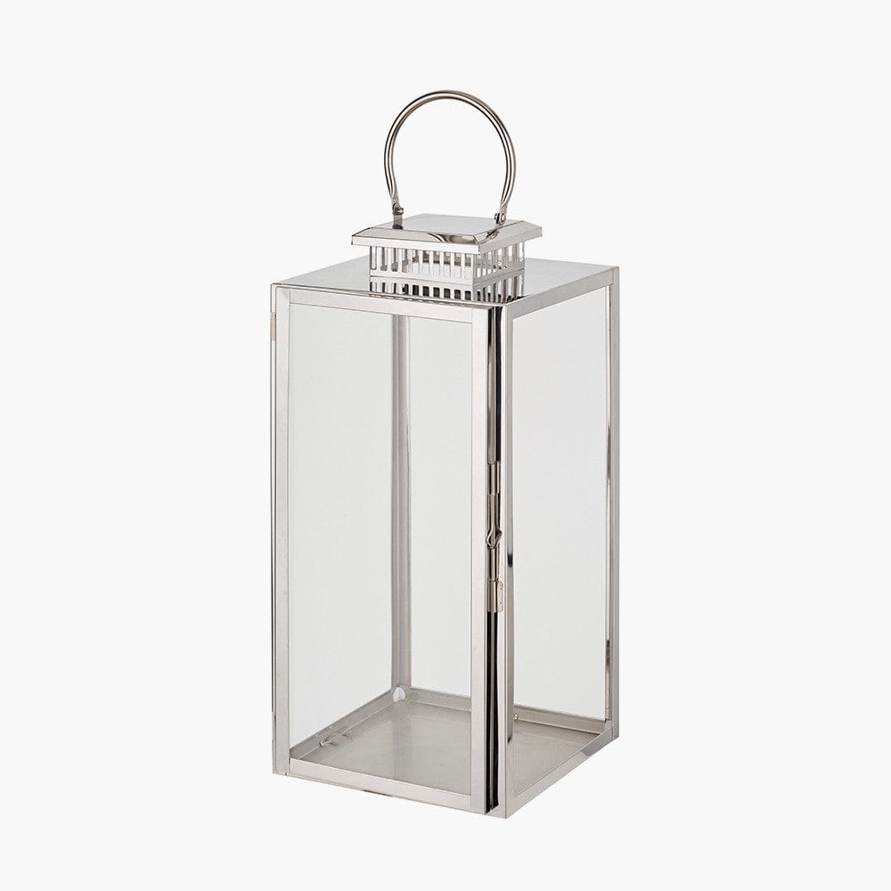 Silver Stainless Steel & Glass Large Rectangular Lantern