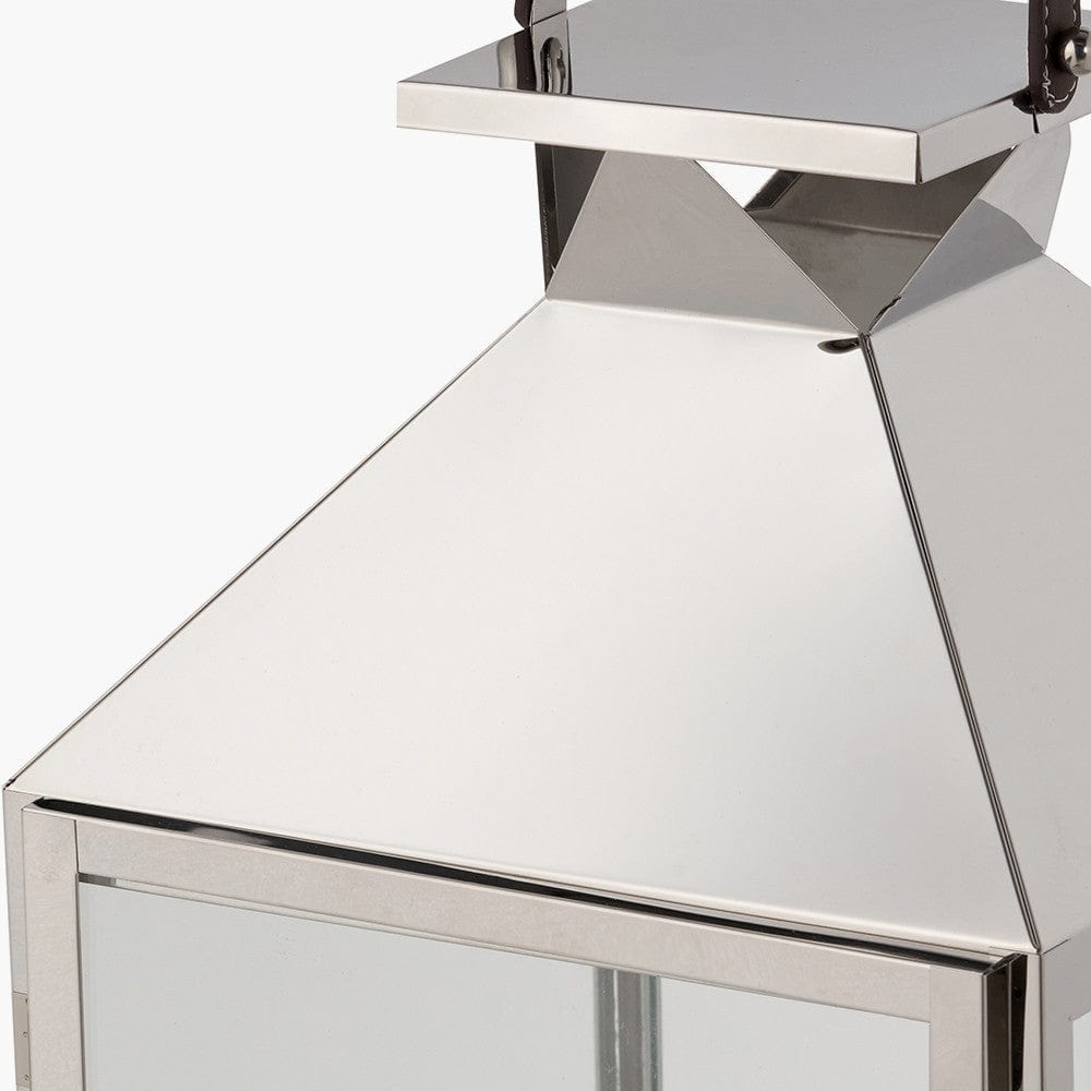 Silver Stainless Steel & Glass Large Lantern
