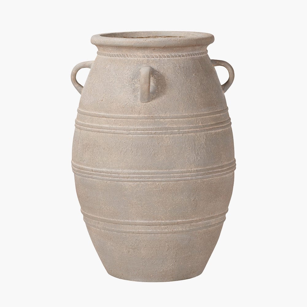 Grey Wash Large Fibrestone Decorative Vase with Handles